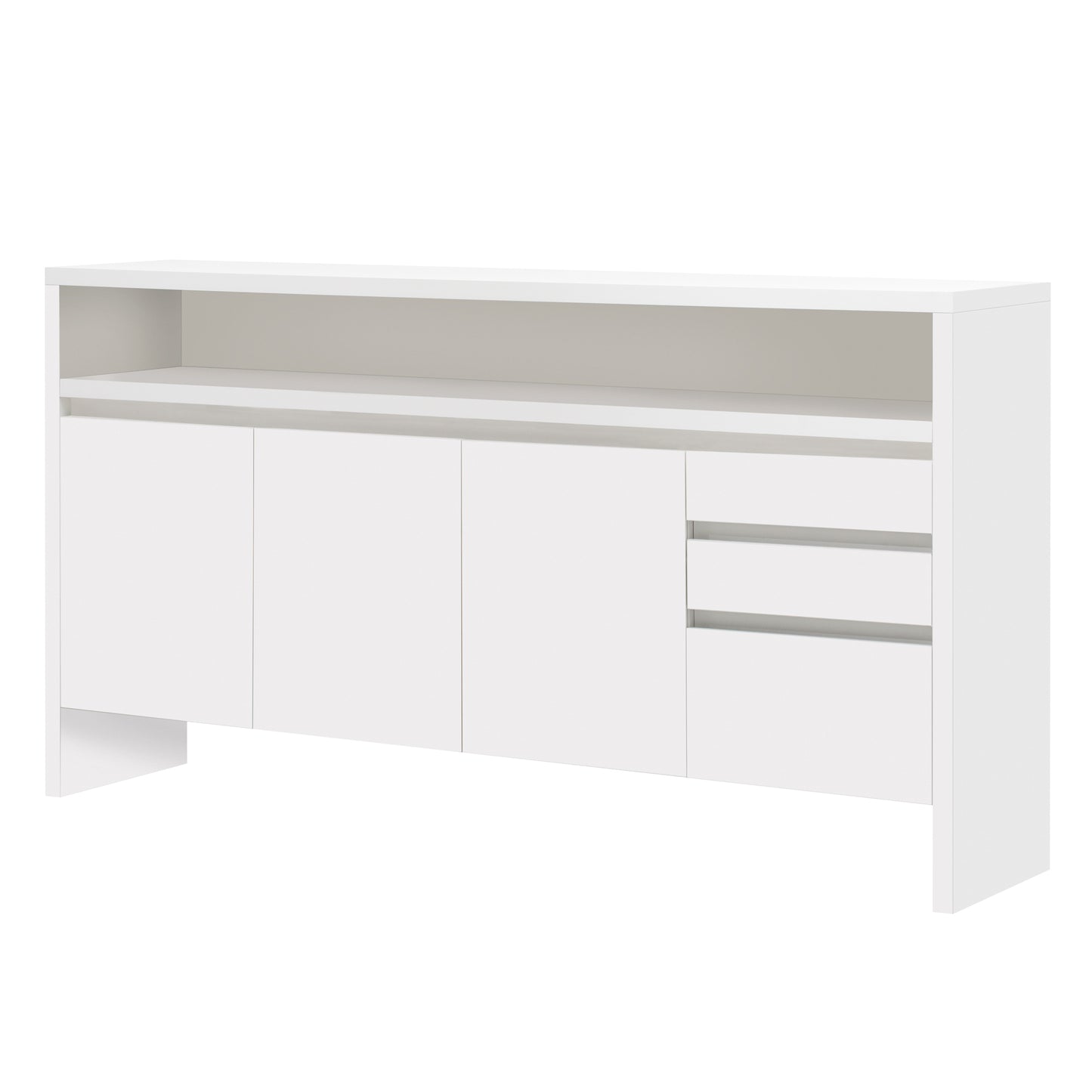 TREXM Comtemporary Sideboard MDF Storage Cabinet with Double-Storey Tabletop, Two Cabinets and Three Drawers for Dining Room, Kitchen, Living Room (White)