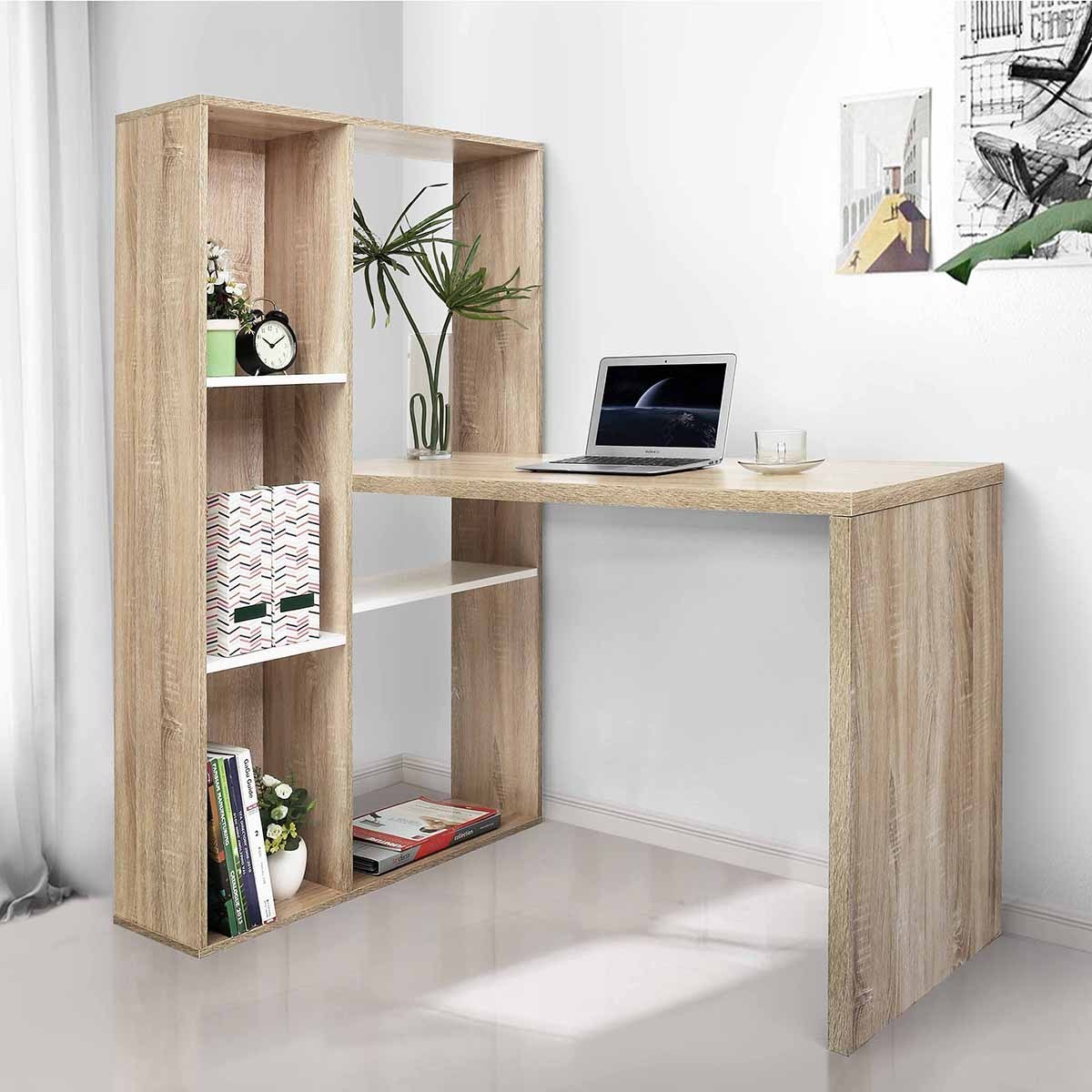 47.2"W X 19.7"D X 29.5"-54.3"H 2 in 1 computer desk/ L-shape Desktop with shelves - OAK