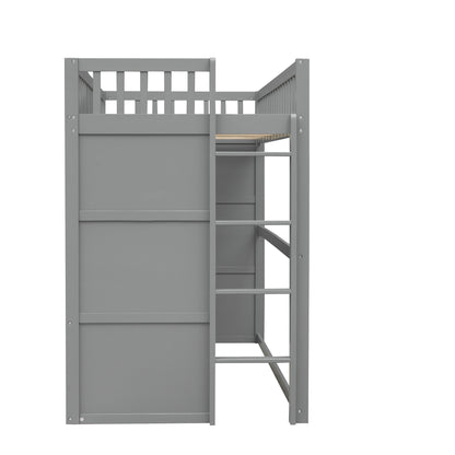 Twin Size House Loft Bed With Ladder-Gray