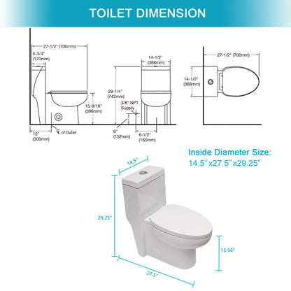 Ceramic One Piece Toilet,Dual Flush with Soft Clsoing Seat