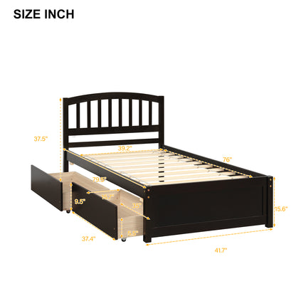 Twin Platform Storage Bed Wood Bed Frame with Two Drawers and Headboard, Espresso（Previous SKU: SF000062PAA）