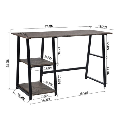 47.4"W X 19.7"D X 28.9"H Wooden Desk with 2 Storage Racks - WALNUT & BLACK