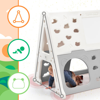 7-in-1 Toddler Climber and Slide Set Kids Playground Climber Slide Playset with Tunnel, Climber, Whiteboard,Toy Building Block Baseplates, Basketball Hoop Combination for Babies