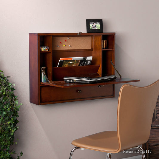 Benwick Wall Mount Laptop Desk - Brown Mahogany