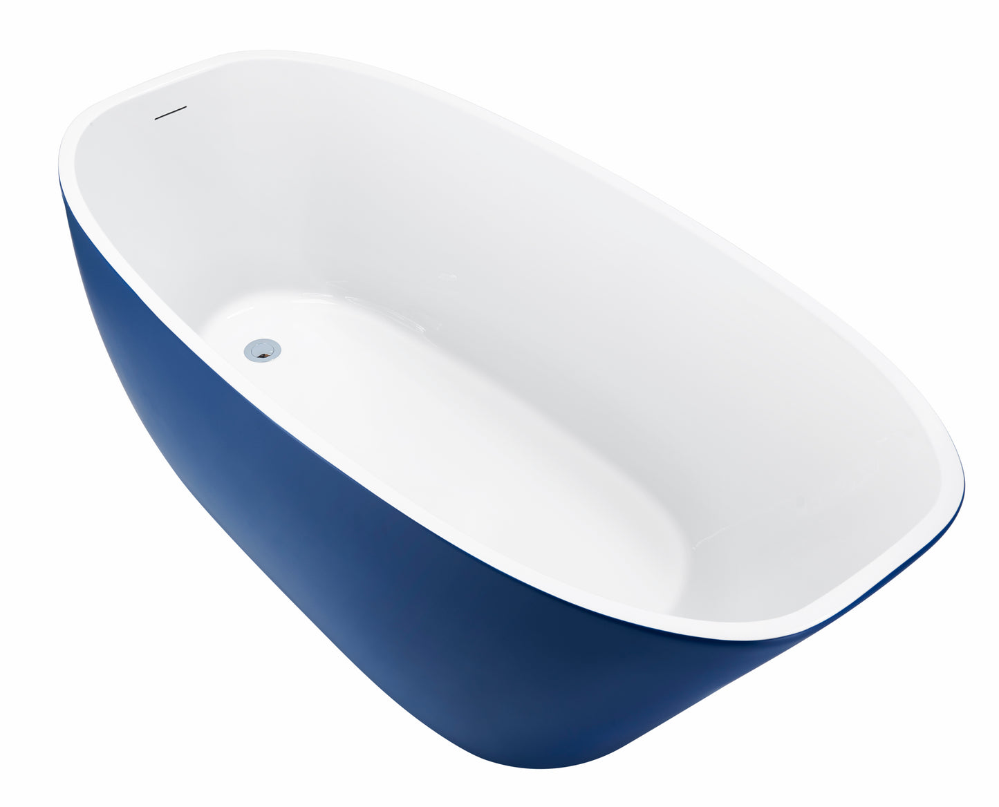 63" 100% Acrylic Freestanding Bathtub，Contemporary Soaking Tub，white inside and blue outside