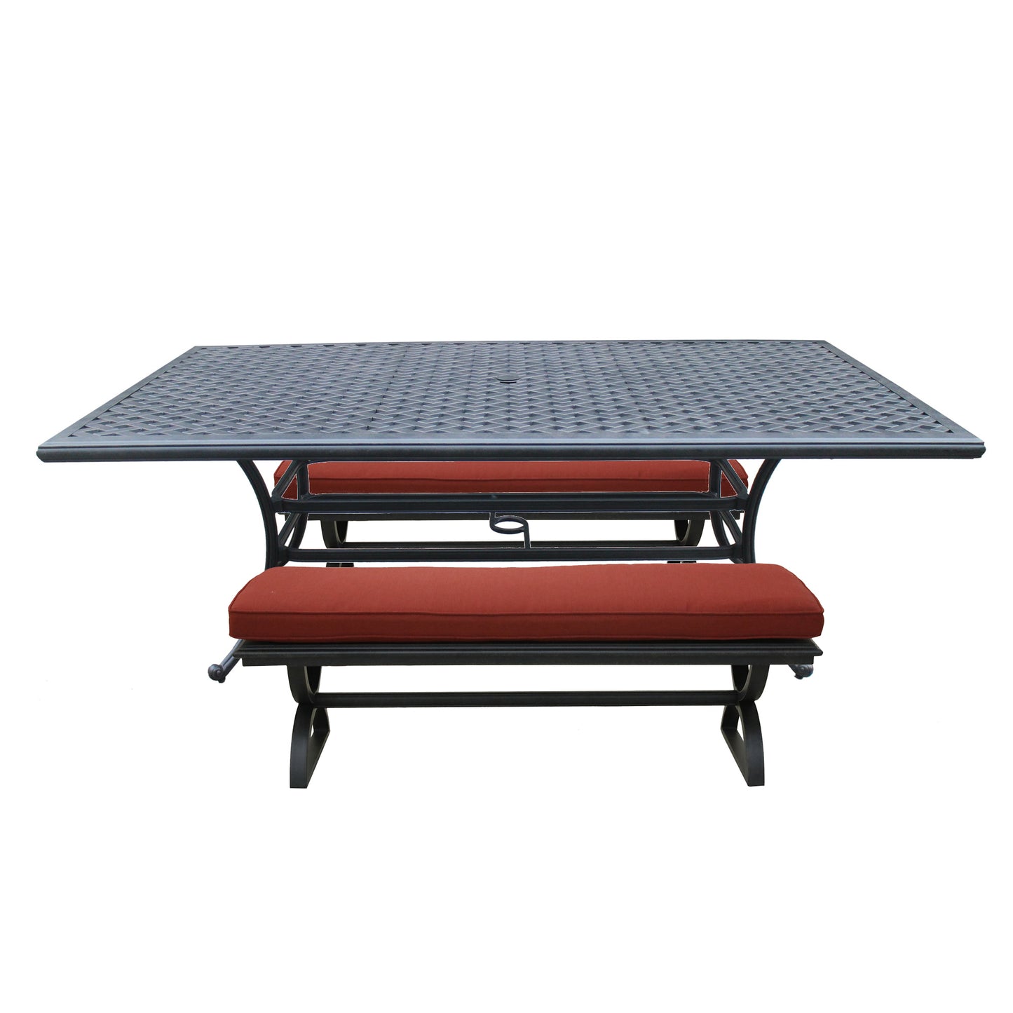 3 Piece Outdoor Aluminum Dining Set, Rectangular table and Benches, Terracotta