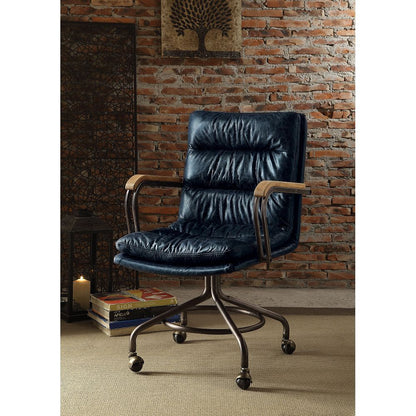 ACME Harith Office Chair in Vintage Blue Top Grain Leather 92417