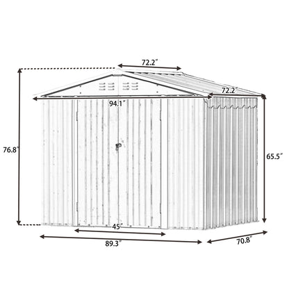 TOPMAX Patio 8ft x6ft Bike Shed Garden Shed, Metal Storage Shed with Lockable Doors, Tool Cabinet with Vents and Foundation Frame for Backyard, Lawn, Garden, Gray