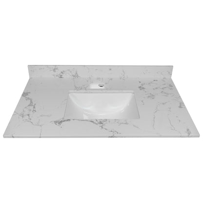 Montary 37inch bathroom vanity top stone carrara white new style tops with rectangle undermount ceramic sink and single faucet hole