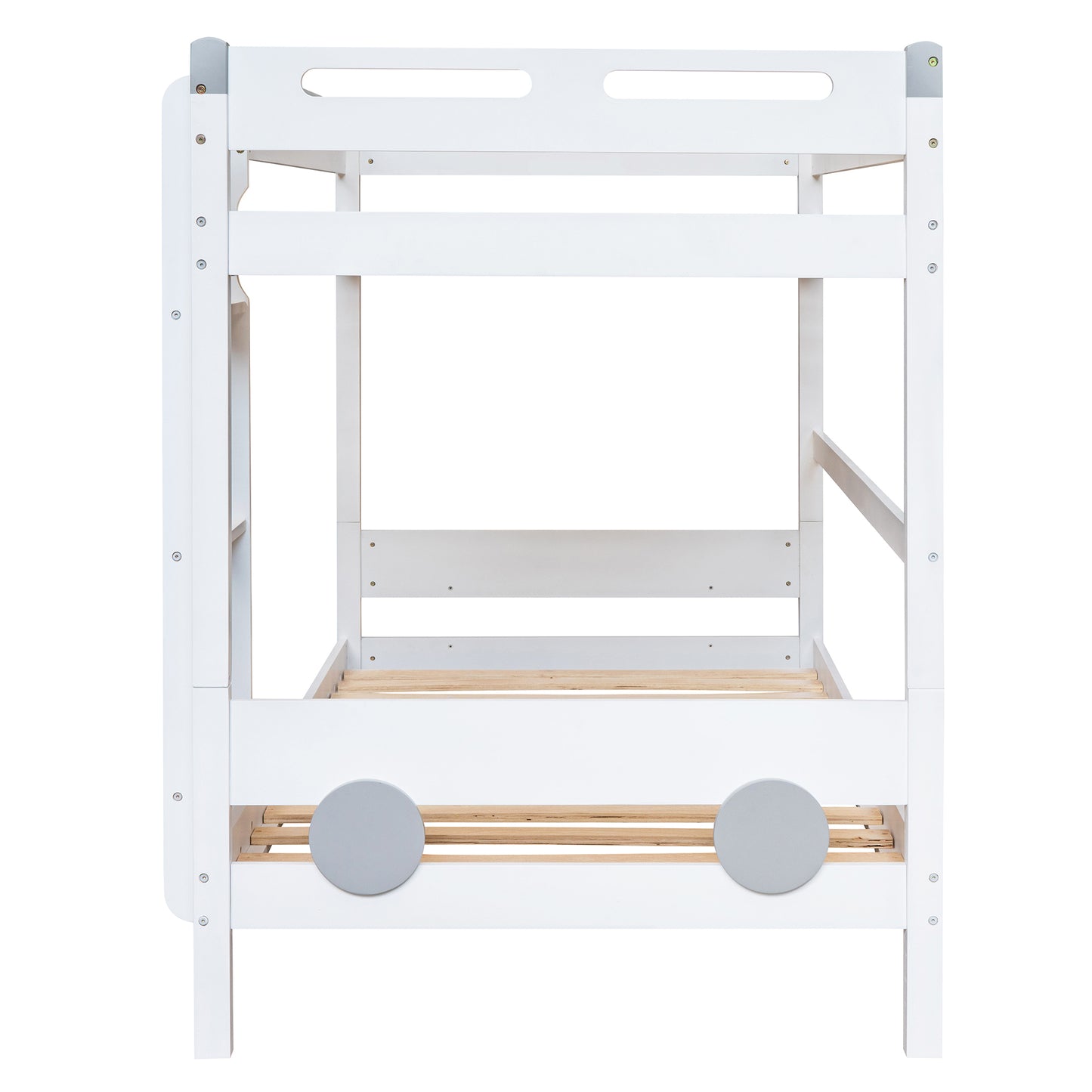 Twin Size Car-Shaped Convertible Bunk Bed, White