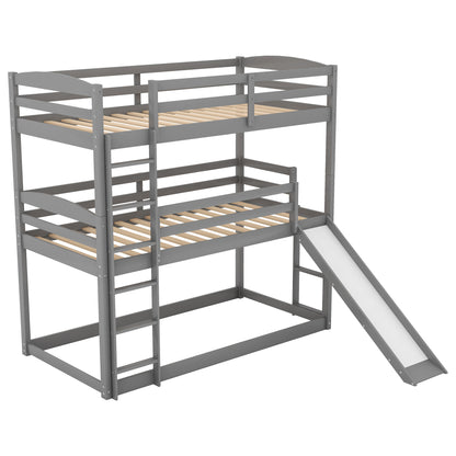 Twin over Twin over Twin Adjustable Triple Bunk Bed with Ladder and Slide,Gray(OLD SKU:SM000508AAE)(Expected Arrival Time:7.15)