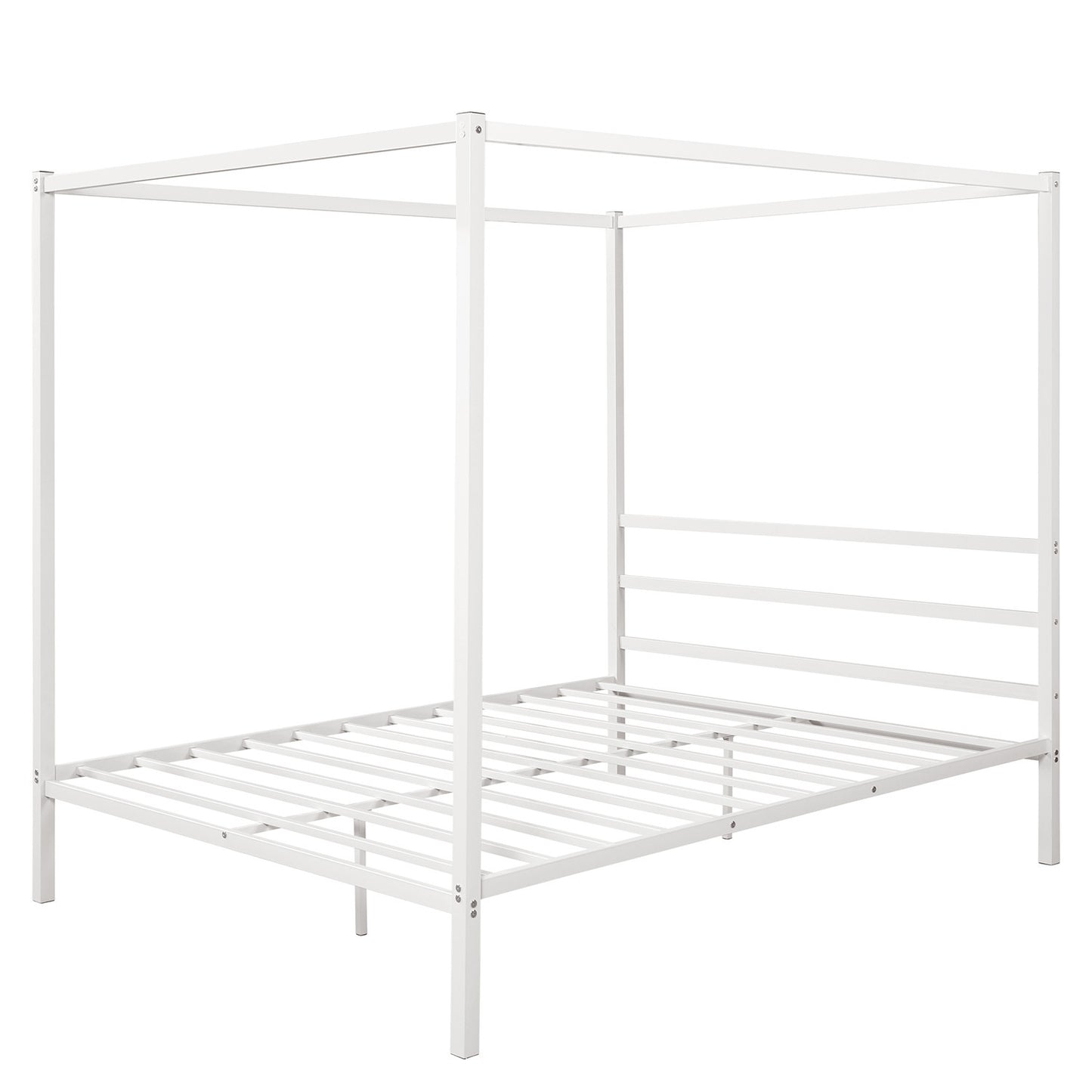 Metal Framed Canopy Platform Bed with Built-in Headboard,No Box Spring Needed, Classic Design, Queen ,White