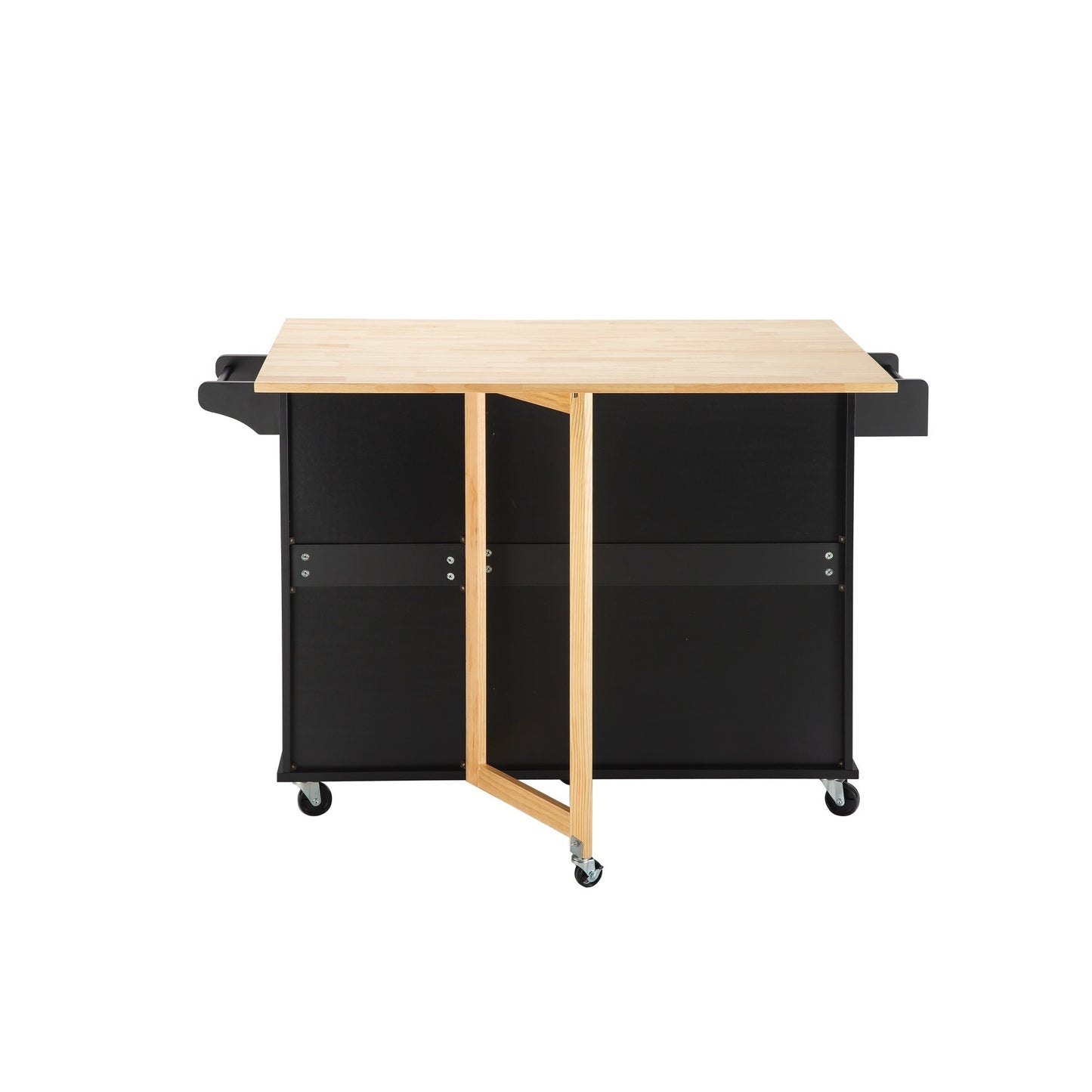 Kitchen Island & Kitchen Cart, \\nMobile Kitchen Island with Extensible Rubber Wood Table Top,\\nadjustable Shelf Inside Cabinet,\\n3 Big Drawers, with Spice Rack, Towel Rack, \\nBlack-Beech .