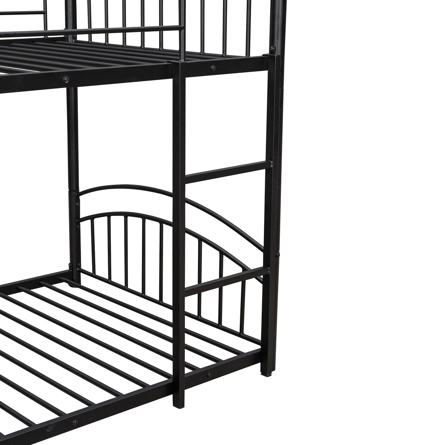 Twin Over Twin Metal Bunk Bed With Slide,Kids House Bed Black