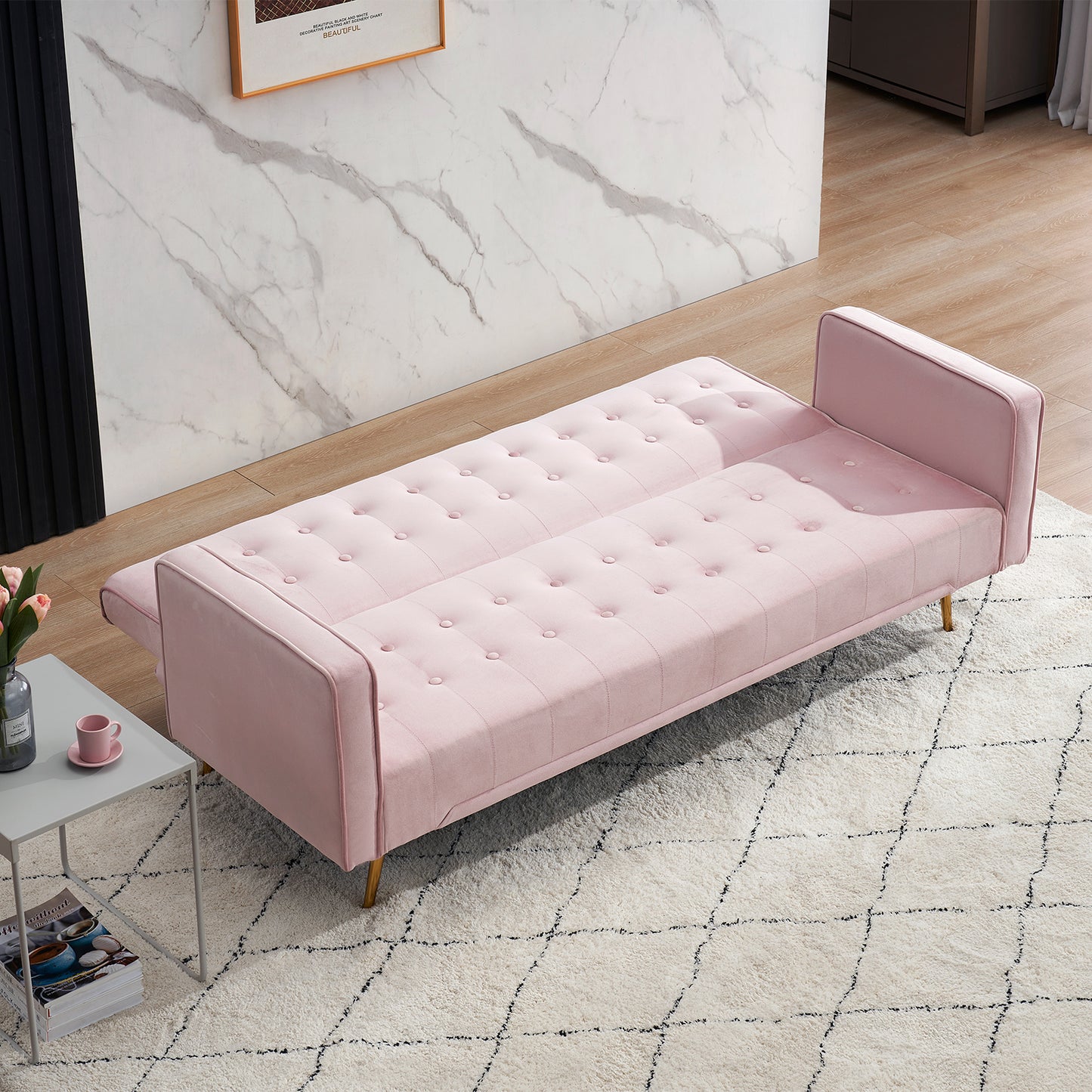 Modern pink multifunctional sofa bed with three levels of adjustment ( without pillow)