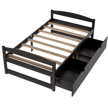 Twin size platform bed, with two drawers, espresso（New）