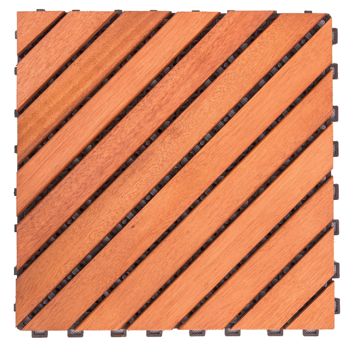 Outdoor Patio 12-Diagonal Slat Eucalyptus Interlocking Deck Tile (Set of 10 Tiles)