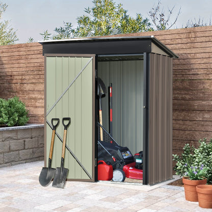 TOPMAX Patio 5ft Wx3ft. L Garden Shed, Metal Lean-to Storage Shed with Lockable Door, Tool Cabinet for Backyard, Lawn, Garden, Brown