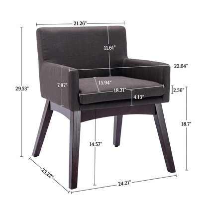 Hengming Nexus Mid-Century Modern Walnut Wood Finishing Dark Grey Fabric Dining Armchair set of 2