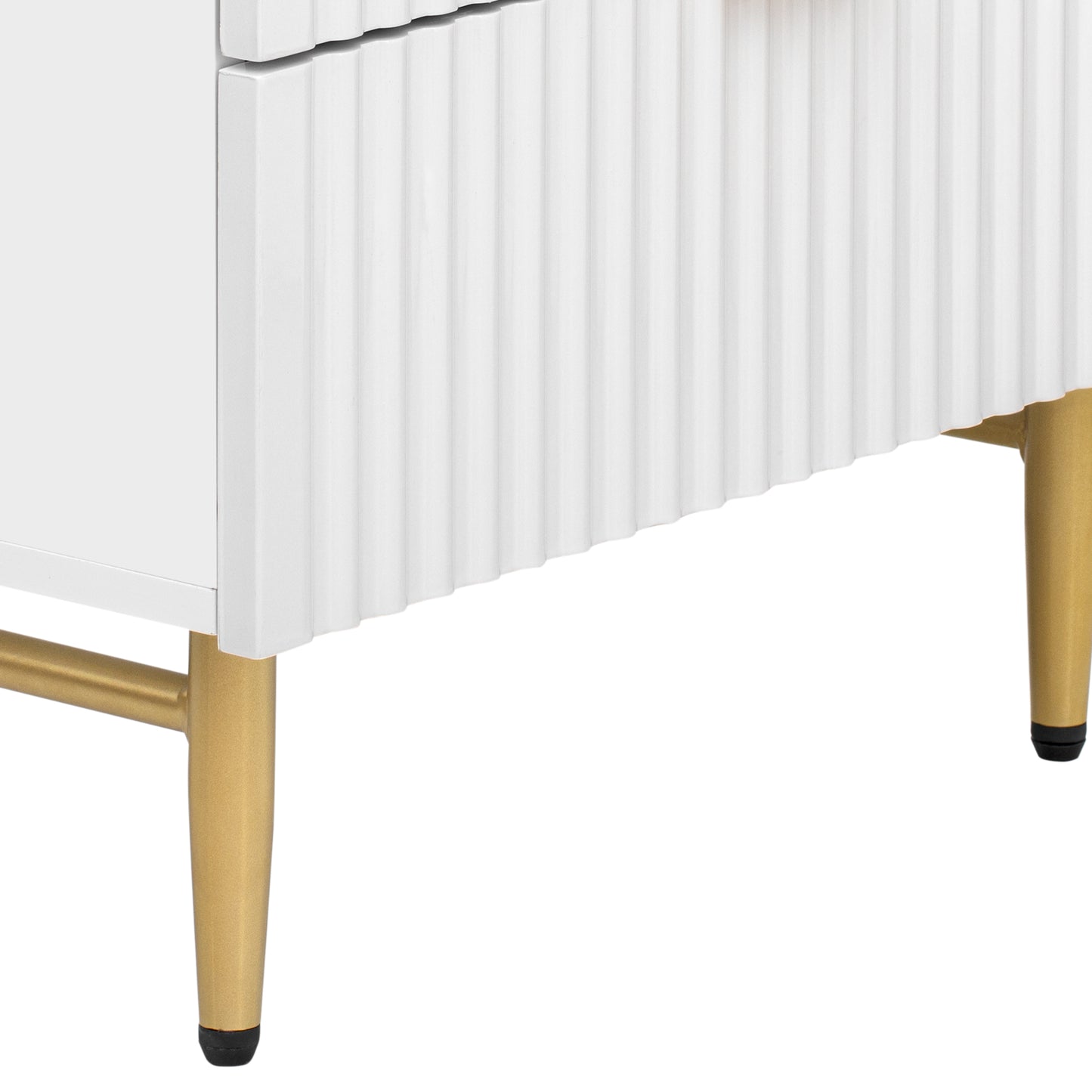 Nightstand with 2 Drawers & Golden Handle，Storage Bedside Table - White