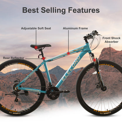 A29143 Elecony 29 inch Aluminum Mountain Bike, Shimano 21 Speed Mountain Bicycle Dual Disc Brakes for Woman Men Adult Mens Womens, Multiple Colors