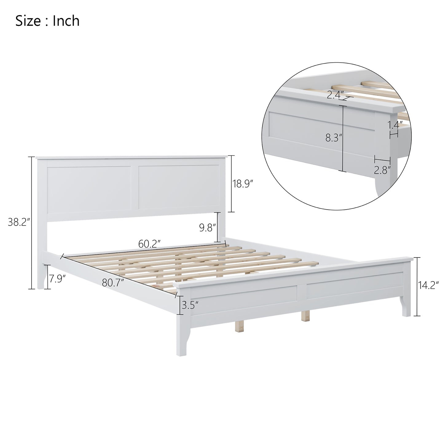 Modern White Solid Wood Queen Platform Bed