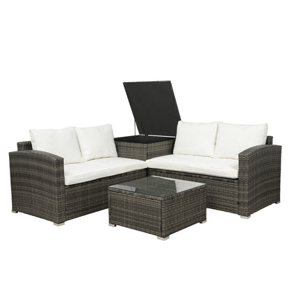 TOPMAX 4 PCS Outdoor Cushioned PE Rattan Wicker Sectional Sofa Set Garden Patio Furniture Set (Beige Cushion)