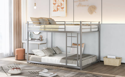 Full over Full Metal Bunk Bed, Low Bunk Bed with Ladder, Silver（Old SKU:MF197034AAN)