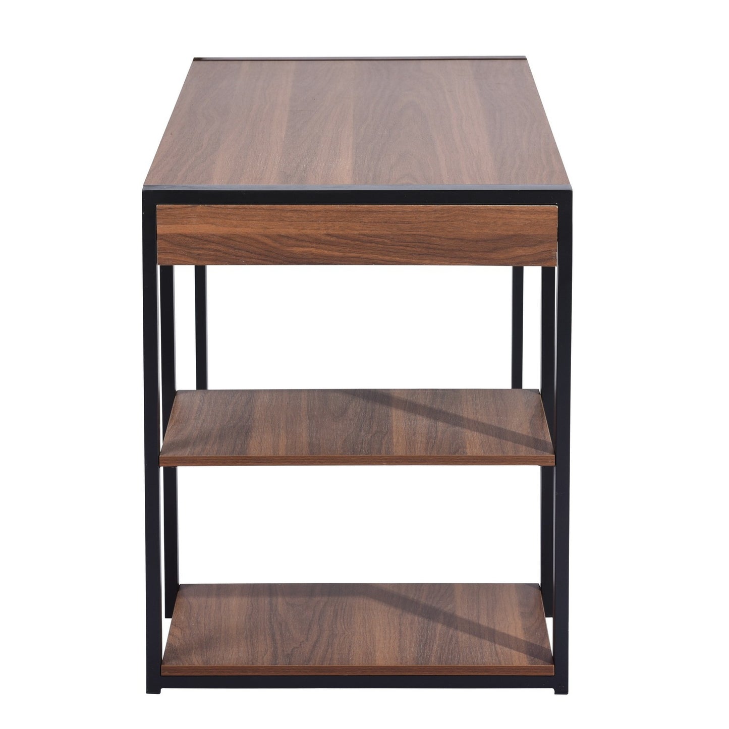 47.2" Home Office Desk / Computer Desk, Storage Desk Morden Style with Open Shelves Worksation, Brown & Black