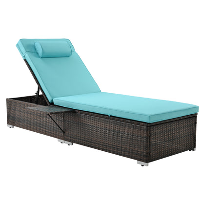 Outdoor PE Wicker Chaise Lounge - 2 Piece patio lounge chair; chase longue; lazy boy recliner;outdoor lounge chairs set of 2;beach chairs; recliner chair with side talbe  (Same as W213S00038)