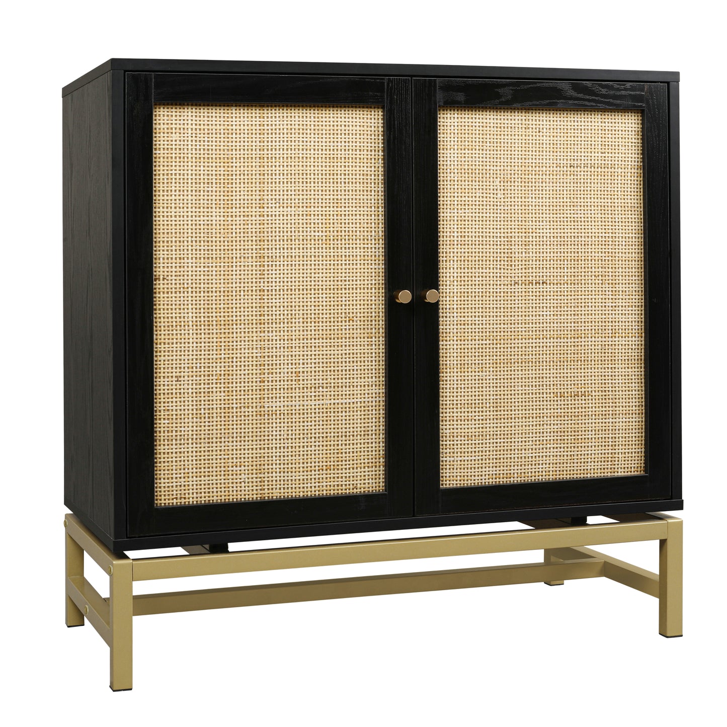 2 Door Cabinet,Natural Rattan 2 Door high cabinet，Built-in adjustable shelf，Easy Assembly，Free Standing Cabinet for Living Room Bedroom,Hallway