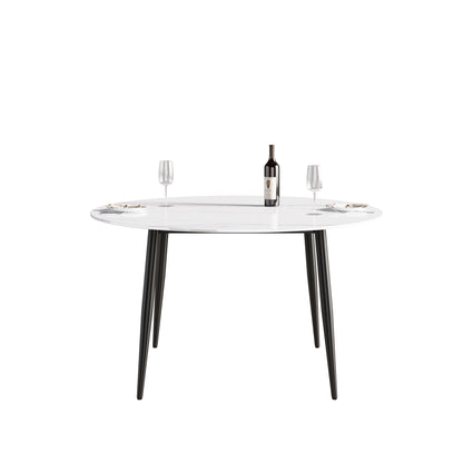 53.15"Modern man-made stone round black metal dining table-position for 6 people