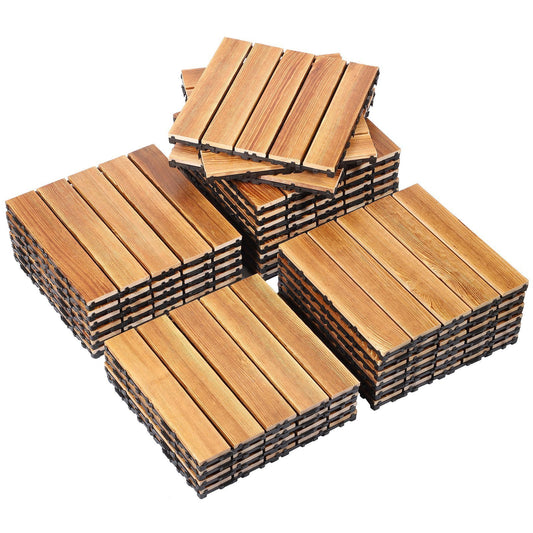 12" x 12" Square AInterlocking Wood Flooring Tiles  for Patio Garden Striped Pattern Pack of 27 Tiles