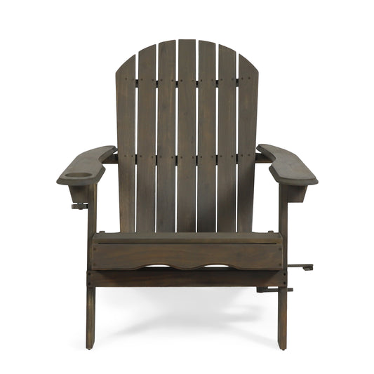 Kandyce Outdoor Acacia Wood Folding Adirondack  Grey Chair With Cup Holder