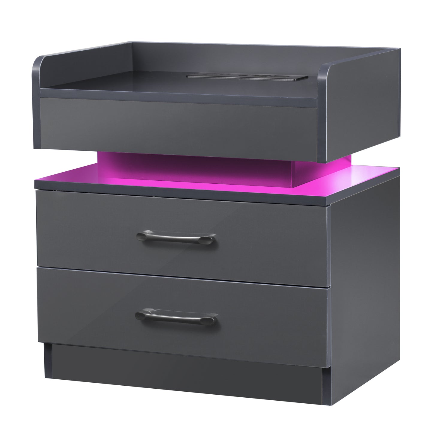 Nightstand with 2 Drawers,USB Charging Ports, Wireless Charging and Remote Control LED Light-Dark Gray