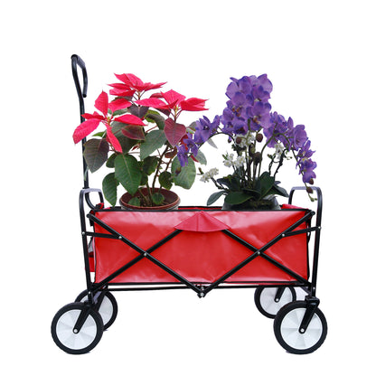 Folding Wagon Garden Shopping Beach Cart (Red)