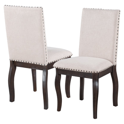 TREXM Set of 4 Dining chairs Wood Upholstered Fabirc Dining Room Chairs with Nailhead (Espresso)