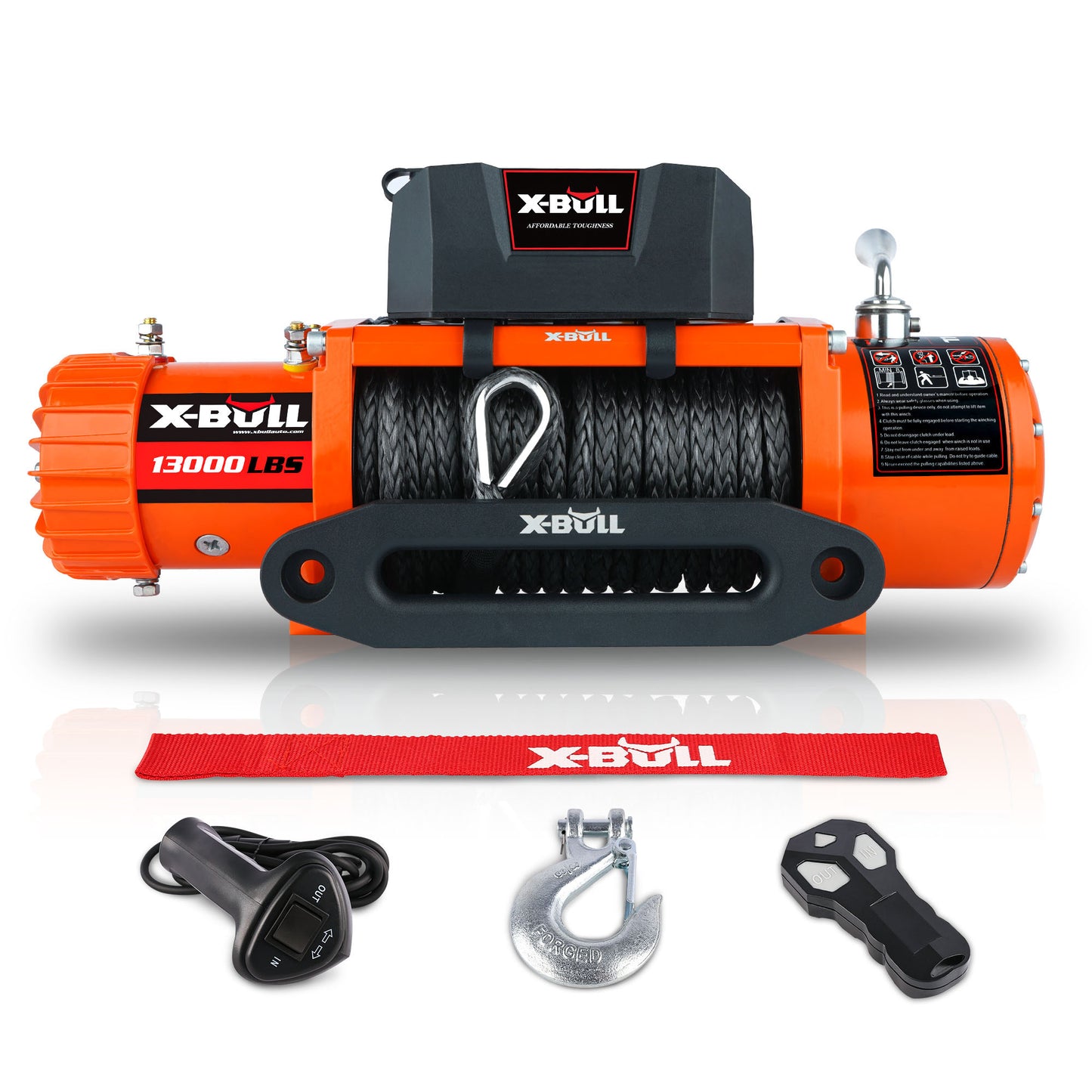 X-BULL 12V Synthetic Rope Winch-13000 lb. Load Capacity Premium Electric Winch  (orange)