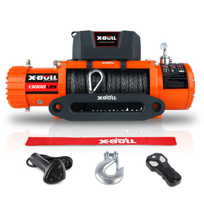 X-BULL 12V Synthetic Rope Winch-13000 lb. Load Capacity Premium Electric Winch  (orange)