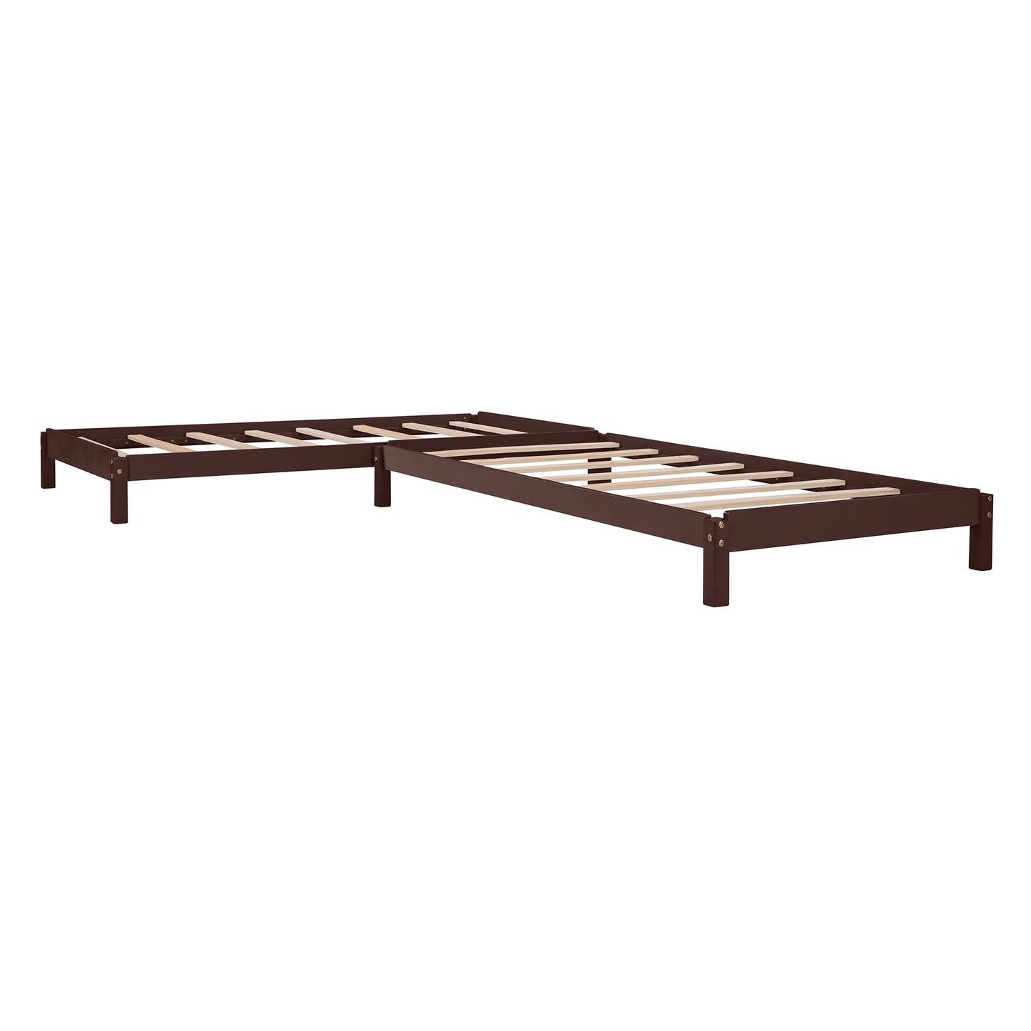 Solid Platform Bed Twin Size, 2 Twin Wood Bed Guest Bed Stackable Bed Walnut