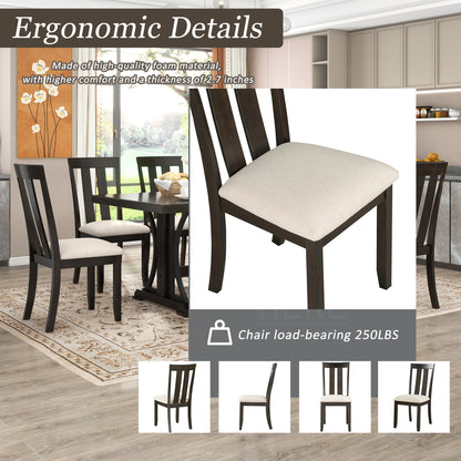 TREXM 9-Piece Retro Style Dining Table Set 78" Wood Rectangular Table and 8 Dining Chairs for Dining Room (Espresso)