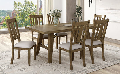 TREXM 7-Piece Dining Room Set - 72" Industrial Style Rectangular Table with Chain Bracket and 6 Dining Chairs (Natural Walnut)