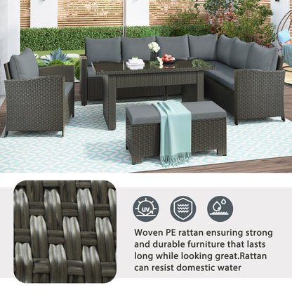 U_STYLE Patio Furniture Set, 6 Piece Outdoor Conversation Set, Dining Table Chair with Bench and Cushions(As same as WY000262AAE)