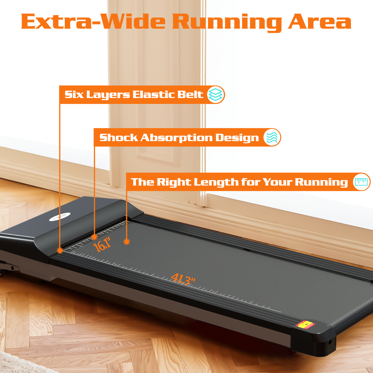 Walking Pad Treadmill Under Desk for Home Office Fitness, Mini Portable Treadmill with APP Remote Control and 16 Inch Running Area