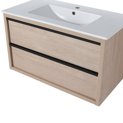 36" Bathroom Vanity with 2/3 Soft Close drawers,  White ceramic basin(BVA02536PLO-F-BL9090B)