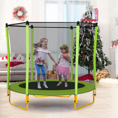 5.5FT Trampoline for Kids - 65" Outdoor & Indoor Mini Toddler Trampoline with Enclosure, Basketball Hoop and Ball Included