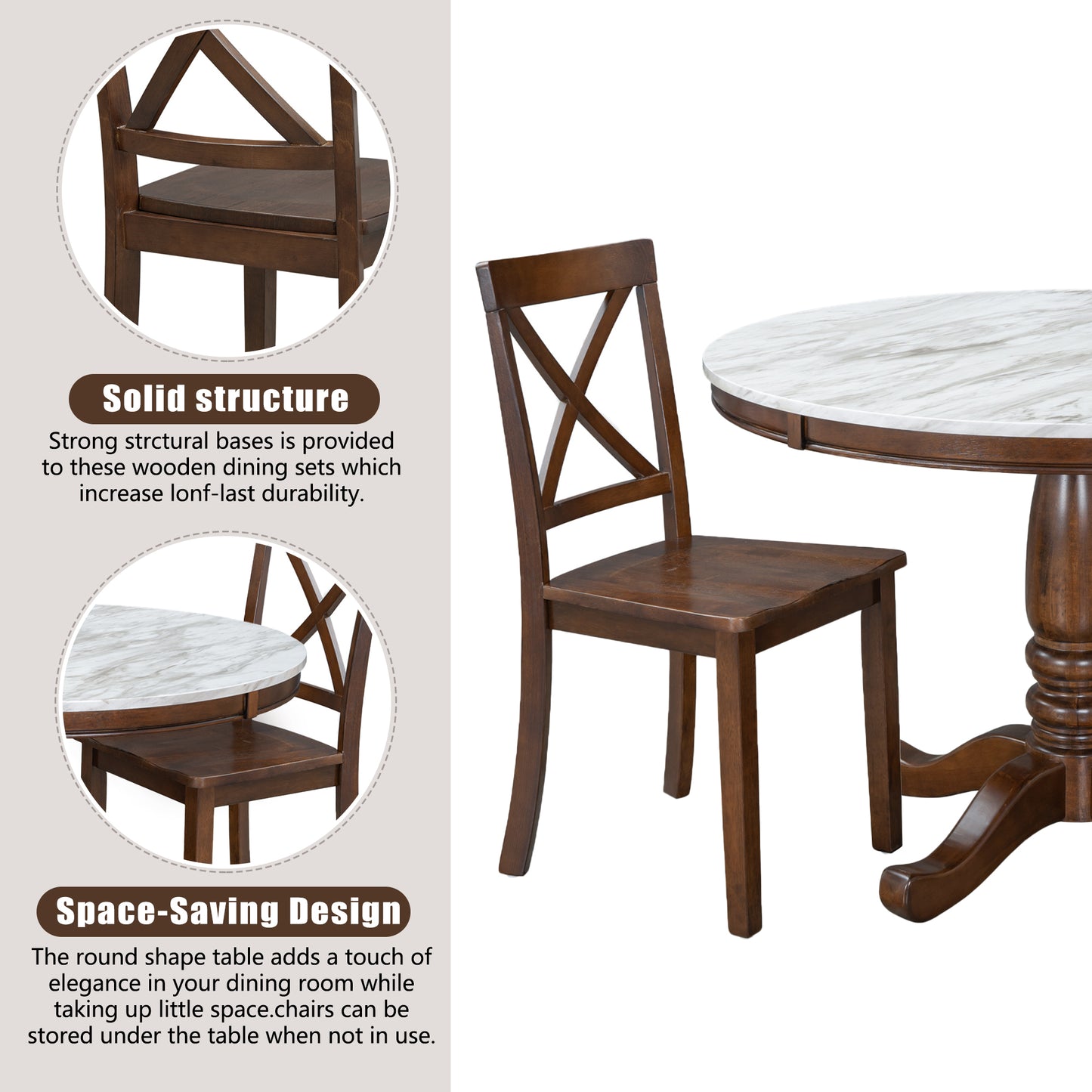 Orisfur. 5 Pieces Dining Table and Chairs Set for 4 Persons, Kitchen Room Solid Wood Table with 4 Chairs