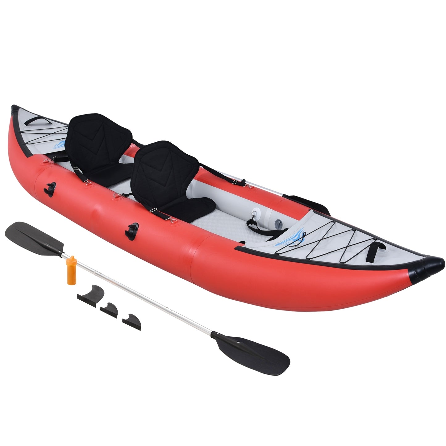 Inflatable Kayak Set with Paddle & Air Pump, Portable Recreational Touring Kayak Foldable Fishing Touring Kayaks, Deluxe Extended Version Tandem 2 Person Kayak
