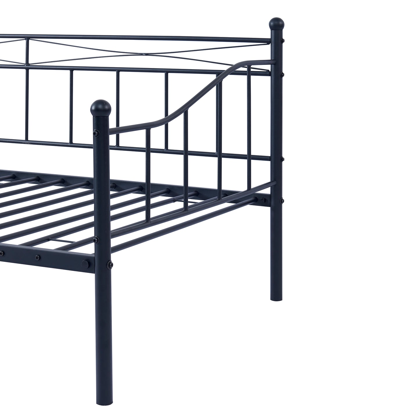 Twin Size Metal Daybed with Twin Size Adjustable Trundle, Portable Folding Trundle, Black