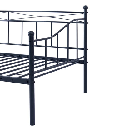 Twin Size Metal Daybed with Twin Size Adjustable Trundle, Portable Folding Trundle, Black